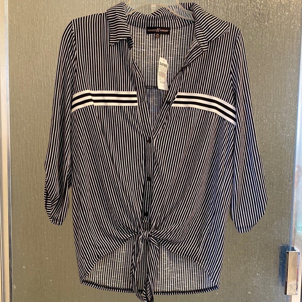 Black and white striped button shirt